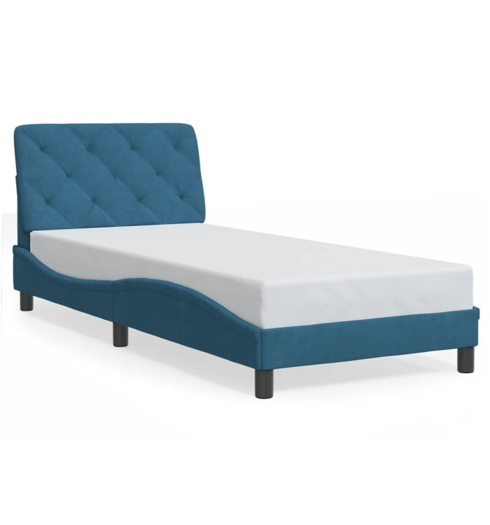 Lit avec matelas bleu 90x190 cm velours | Mobilier & Déco