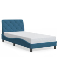 Lit avec matelas bleu 90x190 cm velours | Mobilier & Déco