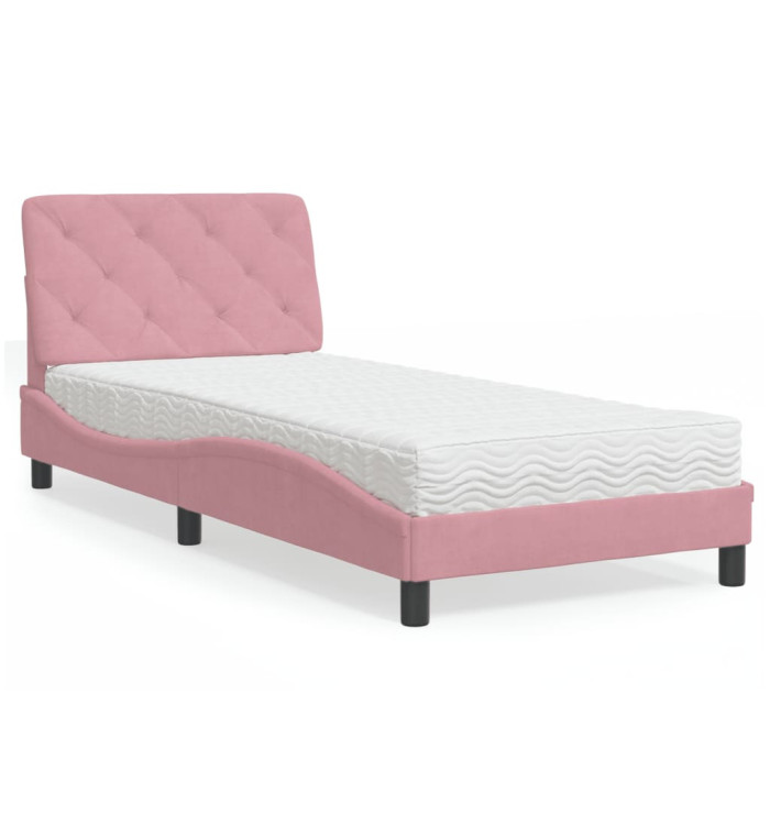 Lit avec matelas rose 90x200 cm velours | Mobilier & Déco
