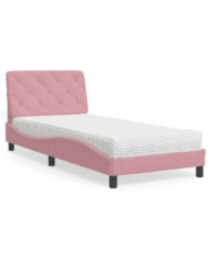 Lit avec matelas rose 90x200 cm velours | Mobilier & Déco