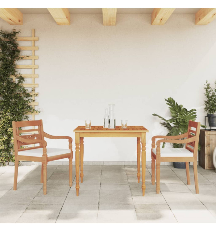 Ensemble à manger de jardin et coussins blanc 3 pcs teck massif | Mobilier & Déco