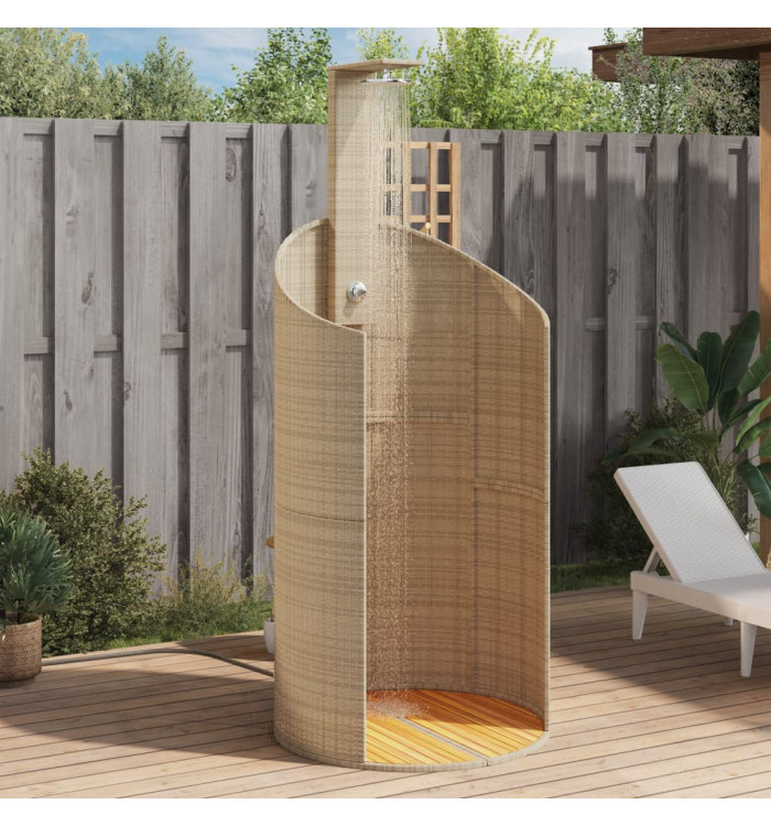 Douche d'extérieur beige 100x100x241,5cm poly rotin bois acacia | Mobilier & Déco