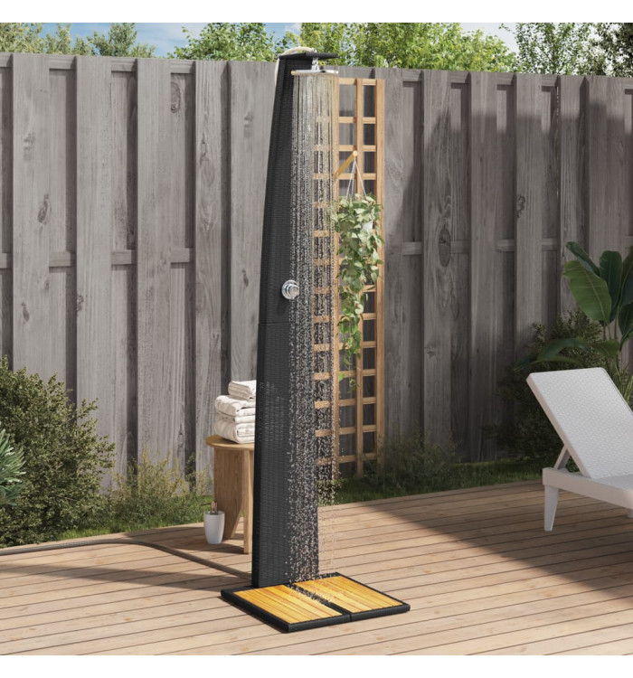 Douche d'extérieur noir 55x60x224 cm résine tressée bois acacia | Mobilier & Déco