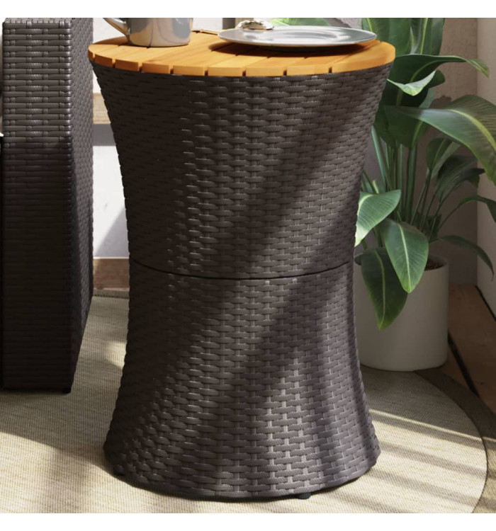 Table d'appoint de jardin forme tambour noir rotin bois massif | Mobilier & Déco