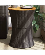 Table d'appoint de jardin forme tambour noir rotin bois massif | Mobilier & Déco