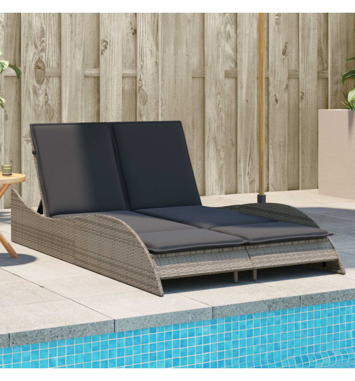 Chaise longue avec coussins gris 114x205x73 cm résine tressée | Mobilier & Déco
