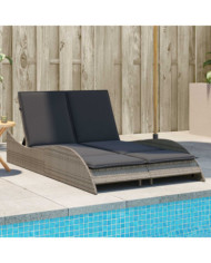 Chaise longue avec coussins gris 114x205x73 cm résine tressée | Mobilier & Déco