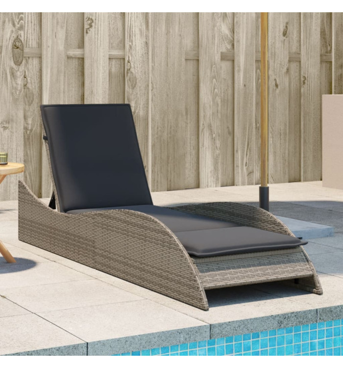 Chaise longue avec coussin gris 60x205x73 cm résine tressée | Mobilier & Déco