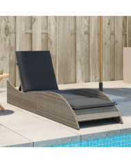 Chaise longue avec coussin gris 60x205x73 cm résine tressée | Mobilier & Déco