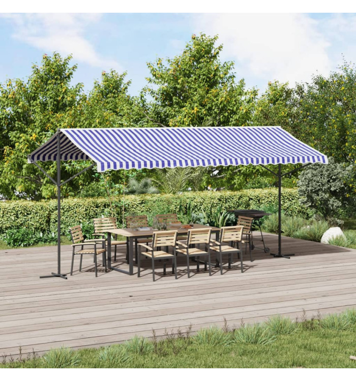 Auvent autoportant bleu et blanc 500x300 cm tissu et acier | Mobilier & Déco