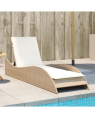 Chaise longue avec coussin beige 60x205x73 cm résine tressée | Mobilier & Déco