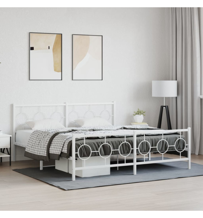Cadre de lit métal sans matelas et pied de lit blanc 183x213 cm | Mobilier & Déco