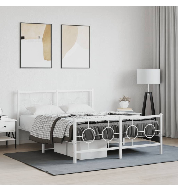 Cadre de lit métal sans matelas et pied de lit blanc 140x190 cm | Mobilier & Déco