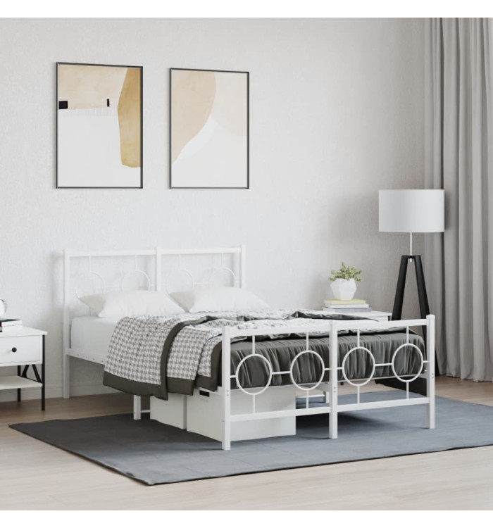 Cadre de lit métal sans matelas et pied de lit blanc 120x200 cm | Mobilier & Déco