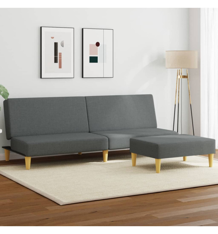 Canapé-lit à 2 places avec oreillers et repose-pied gris foncé | Mobilier & Déco