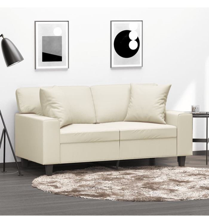 Canapé 2 places avec oreillers crème 120 cm similicuir | Mobilier & Déco
