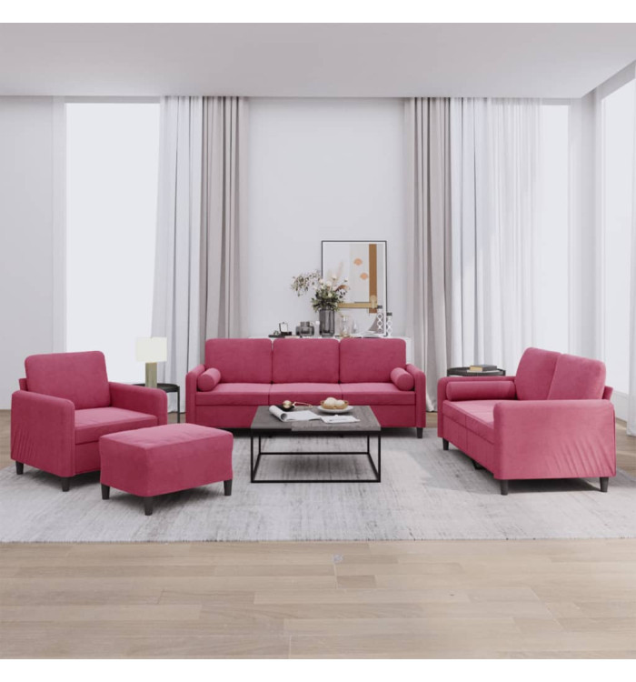 Ensemble de canapés 4 pcs avec coussins rouge bordeaux velours | Mobilier & Déco
