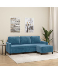 Canapé à 3 places avec repose-pieds Bleu 180 cm Velours | Mobilier & Déco