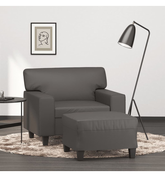 Fauteuil avec repose-pied Gris 60 cm Similicuir | Mobilier & Déco