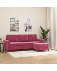 Canapé à 3 places et repose-pieds Rouge bordeaux 180 cm Velours | Mobilier & Déco