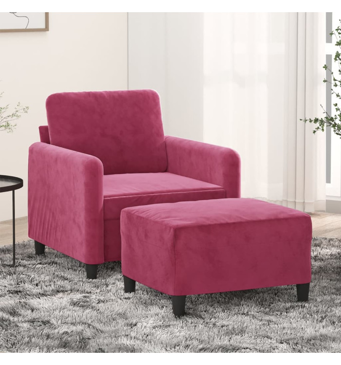 Fauteuil avec repose-pied Rouge bordeaux 60 cm Velours | Mobilier & Déco