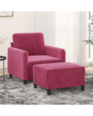 Fauteuil avec repose-pied Rouge bordeaux 60 cm Velours | Mobilier & Déco