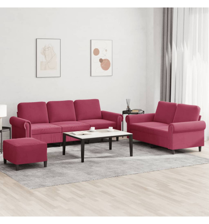Ensemble de canapés 3 pcs avec coussins Rouge bordeaux Velours | Mobilier & Déco