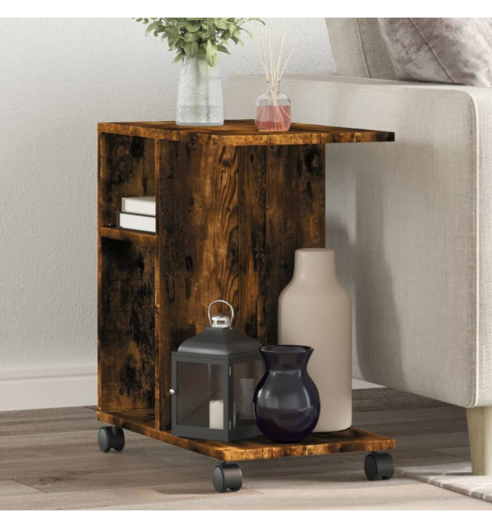 Table d'appoint avec roues chêne fumé bois d'ingénierie | Mobilier & Déco