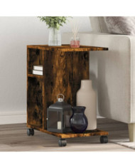 Table d'appoint avec roues chêne fumé bois d'ingénierie | Mobilier & Déco