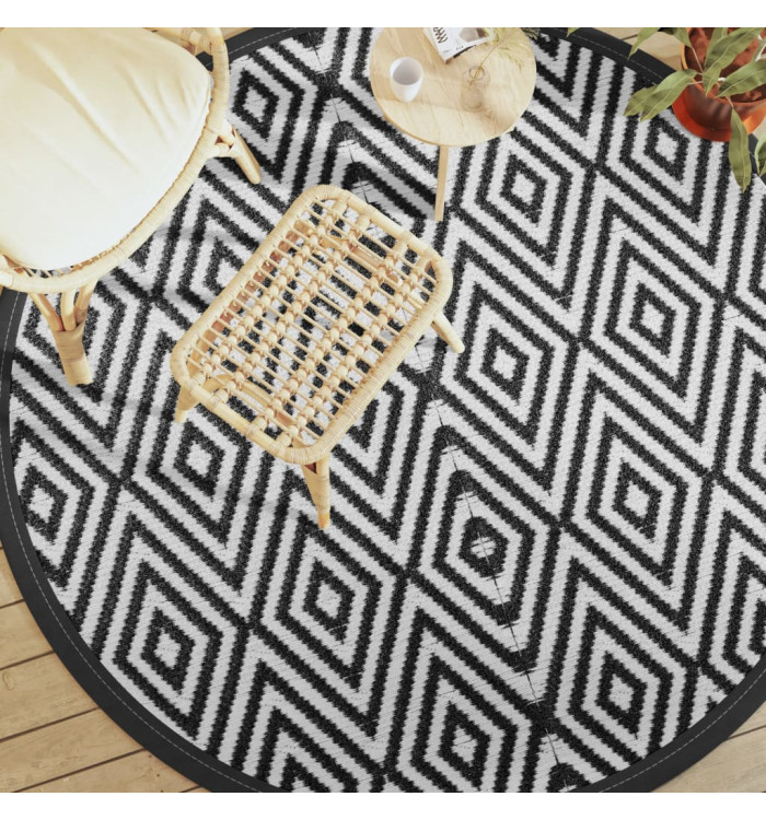 Tapis d'extérieur ARAKIL blanc et noir Ø200 cm PP | Mobilier & Déco