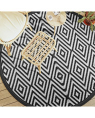 Tapis d'extérieur ARAKIL blanc et noir Ø200 cm PP | Mobilier & Déco