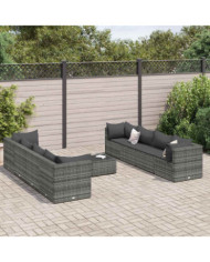 Salon de jardin 9 pcs avec coussins Gris Résine tressée | Mobilier & Déco