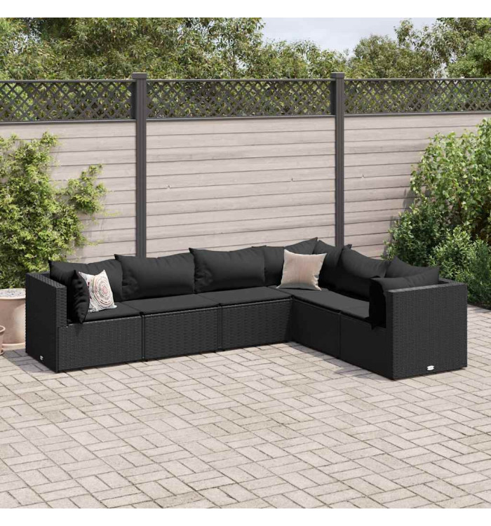 Salon de jardin 6 pcs avec coussins Noir Résine tressée | Mobilier & Déco