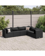 Salon de jardin 6 pcs avec coussins Noir Résine tressée | Mobilier & Déco