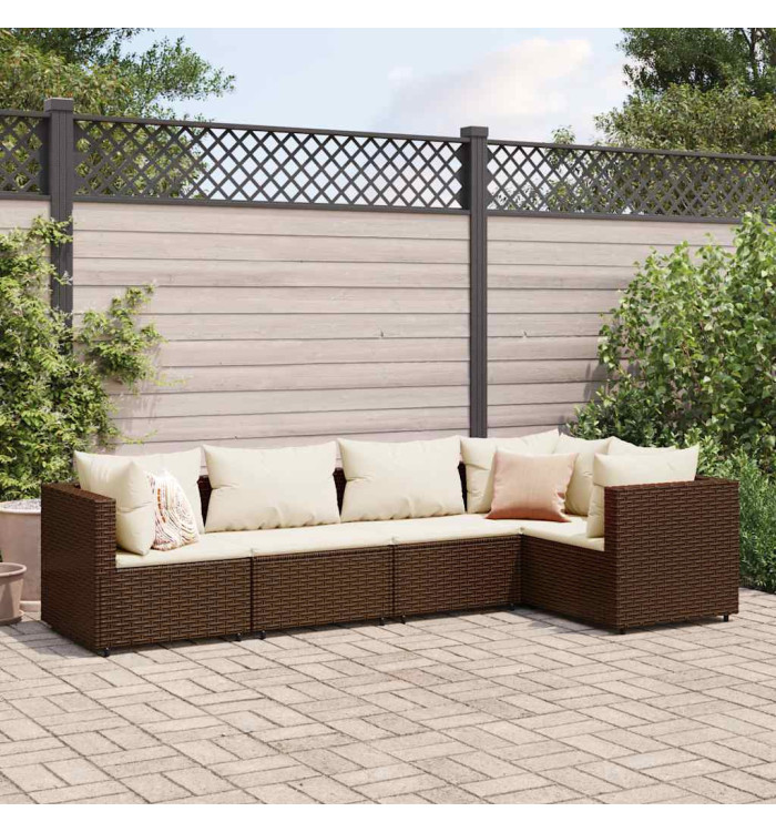 Salon de jardin 5 pcs avec coussins Marron Résine tressée | Mobilier & Déco