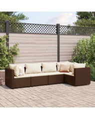 Salon de jardin 5 pcs avec coussins Marron Résine tressée | Mobilier & Déco