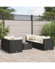 Salon de jardin 6 pcs avec coussins Noir Résine tressée | Mobilier & Déco