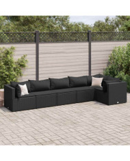 Salon de jardin 6 pcs avec coussins Noir Résine tressée | Mobilier & Déco