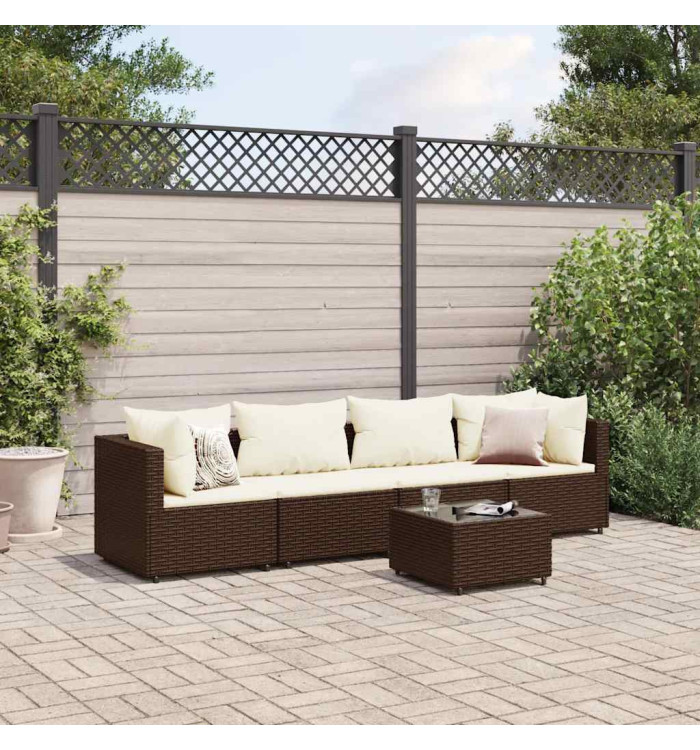 Salon de jardin 5 pcs avec coussins Marron Résine tressée | Mobilier & Déco