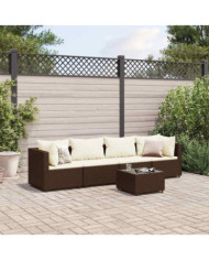 Salon de jardin 5 pcs avec coussins Marron Résine tressée | Mobilier & Déco