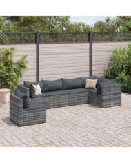 Salon de jardin 6 pcs avec coussins Gris Résine tressée | Mobilier & Déco