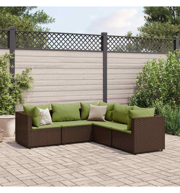 Salon de jardin 5 pcs avec coussins Marron Résine tressée | Mobilier & Déco