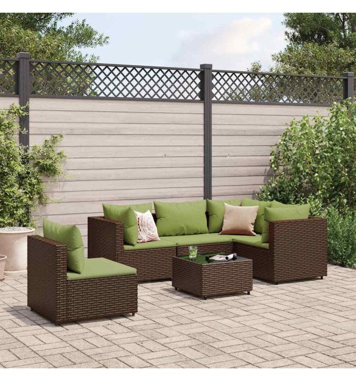 Salon de jardin 6 pcs avec coussins Marron Résine tressée | Mobilier & Déco
