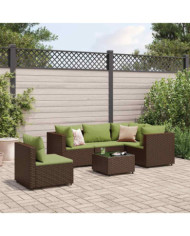 Salon de jardin 6 pcs avec coussins Marron Résine tressée | Mobilier & Déco