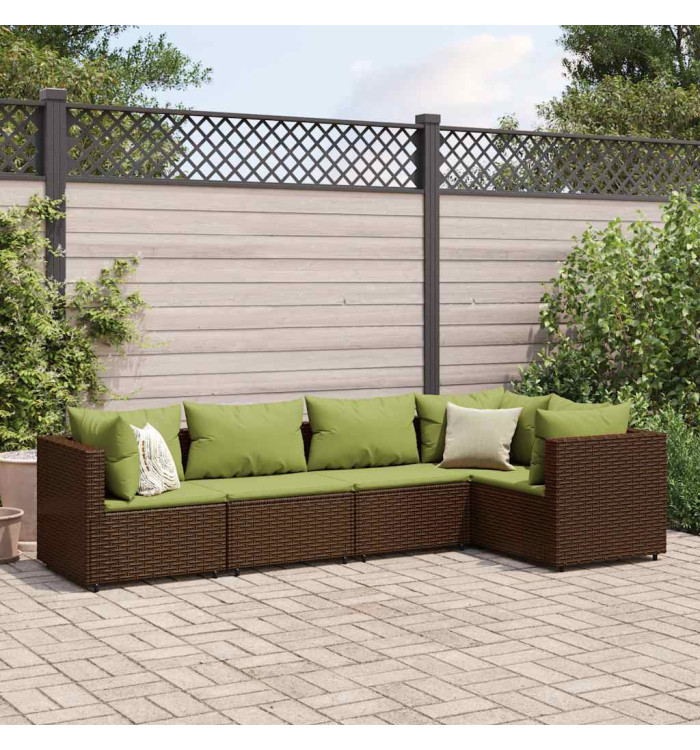 Salon de jardin 5 pcs avec coussins Marron Résine tressée | Mobilier & Déco