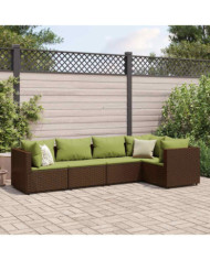 Salon de jardin 5 pcs avec coussins Marron Résine tressée | Mobilier & Déco