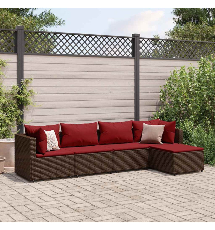 Salon de jardin 5 pcs avec coussins Marron Résine tressée | Mobilier & Déco