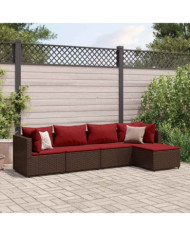 Salon de jardin 5 pcs avec coussins Marron Résine tressée | Mobilier & Déco