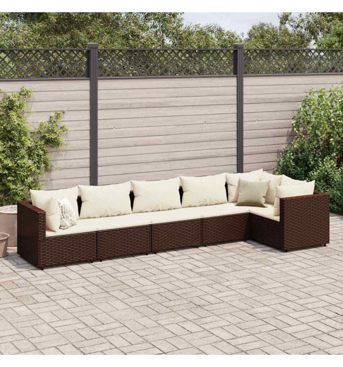 Salon de jardin 6 pcs avec coussins Marron Résine tressée | Mobilier & Déco