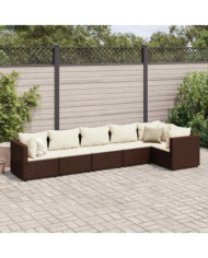 Salon de jardin 6 pcs avec coussins Marron Résine tressée | Mobilier & Déco